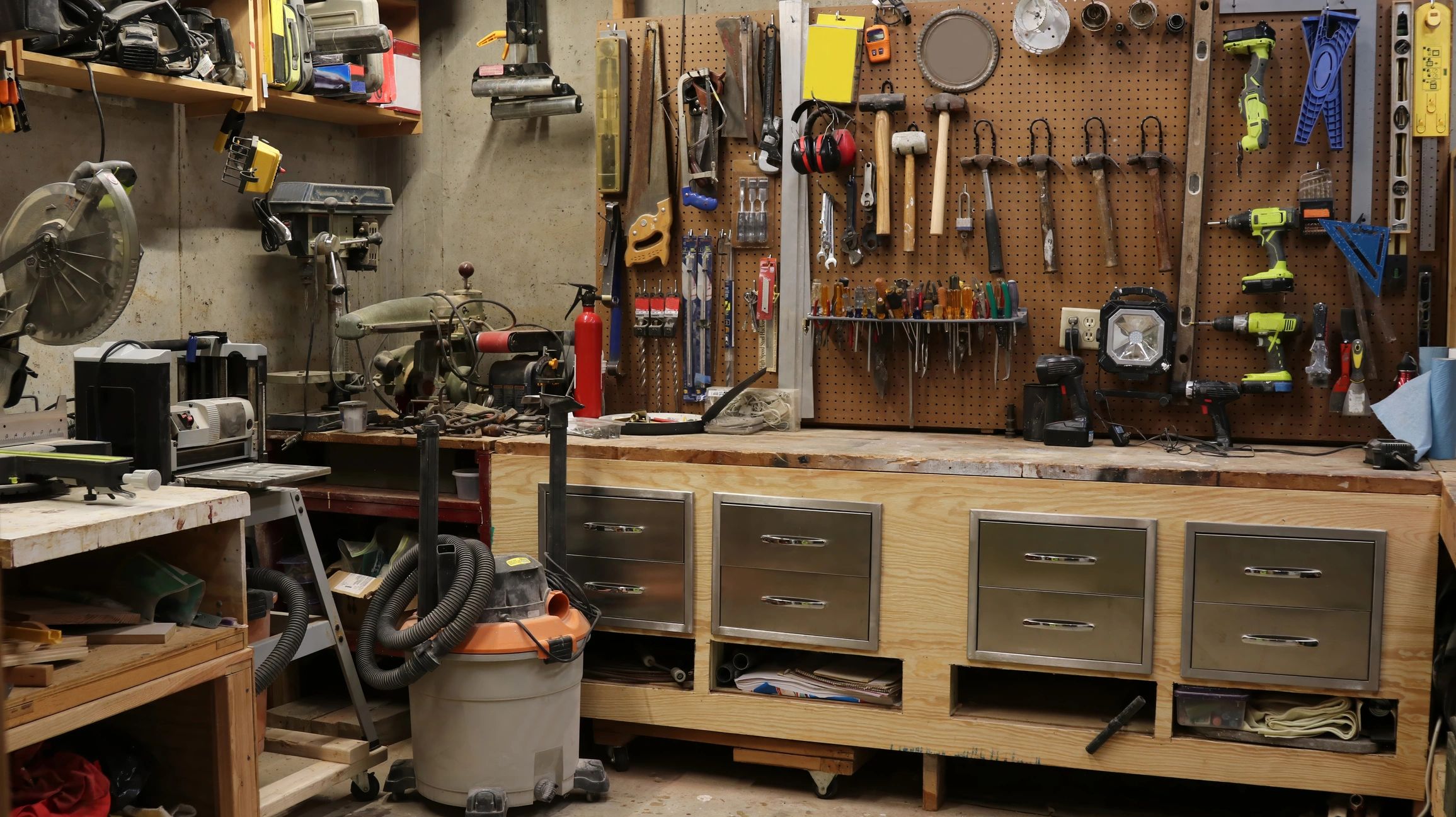 Locksmith workshop with keys and tools